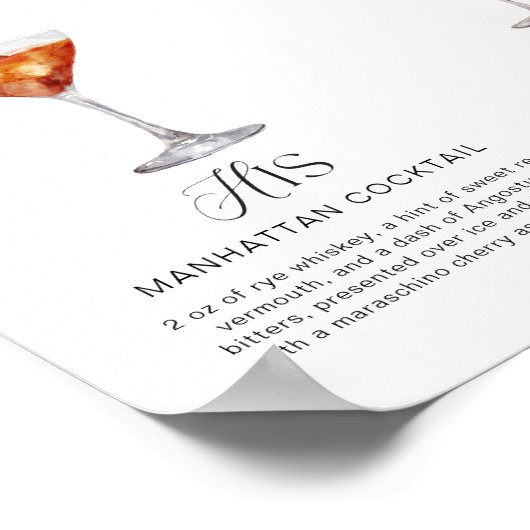 Elegante Waterverf Zijn Haar Signature Drink Bruil Poster (Hoek)