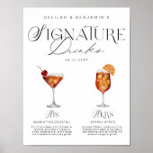 Elegante Waterverf Zijn Haar Signature Drink Bruil Poster (Voorkant)