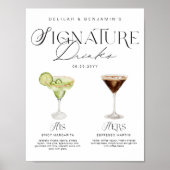 Elegante Waterverf Zijn Haar Signature Drink Bruil Poster (Voorkant)