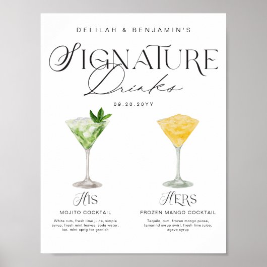 Elegante Waterverf Zijn Haar Signature Drink Bruil Poster (Voorkant)