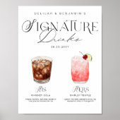 Elegante Waterverf Zijn Haar Signature Drink Bruil Poster (Voorkant)