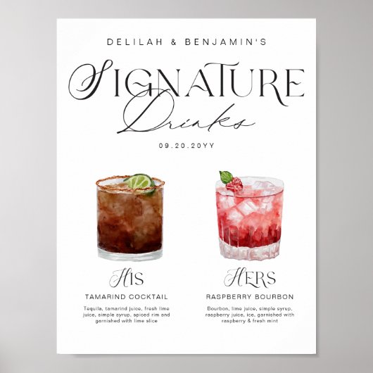 Elegante Waterverf Zijn Haar Signature Drink Bruil Poster (Voorkant)