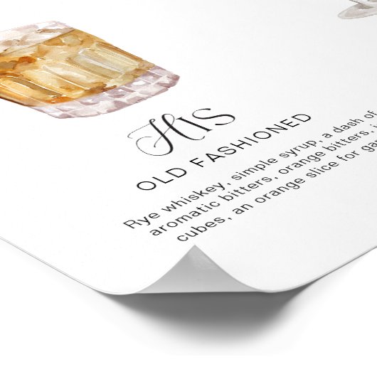 Elegante Waterverf Zijn Haar Signature Drink Bruil Poster (Hoek)