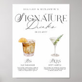Elegante Waterverf Zijn Haar Signature Drink Bruil Poster (Voorkant)