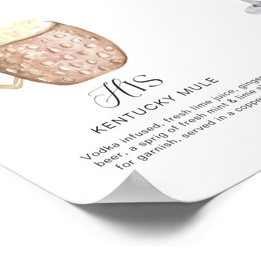 Elegante Waterverf Zijn Haar Signature Drink Bruil Poster (Hoek)