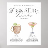 Elegante Waterverf Zijn Haar Signature Drink Bruil Poster (Voorkant)