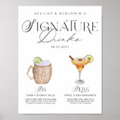 Elegante Waterverf Zijn Haar Signature Drink Bruil Poster (Voorkant)