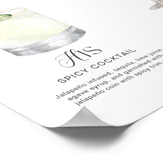 Elegante Waterverf Zijn Haar Signature Drink Bruil Poster (Hoek)