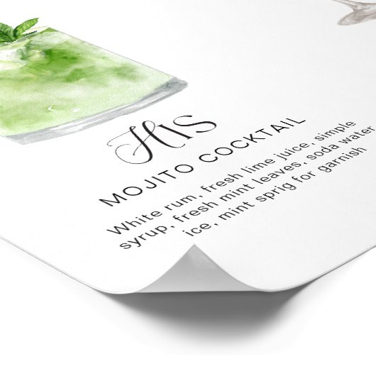 Elegante Waterverf Zijn Haar Signature Drink Bruil Poster (Hoek)