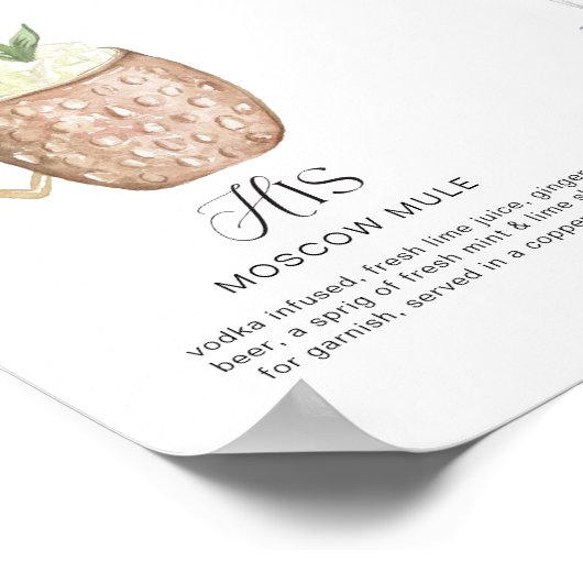 Elegante Waterverf Zijn Haar Signature Drink Bruil Poster (Hoek)