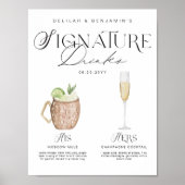 Elegante Waterverf Zijn Haar Signature Drink Bruil Poster (Voorkant)