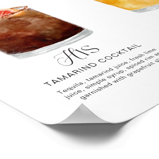 Elegante Waterverf Zijn Haar Signature Drink Bruil Poster (Hoek)