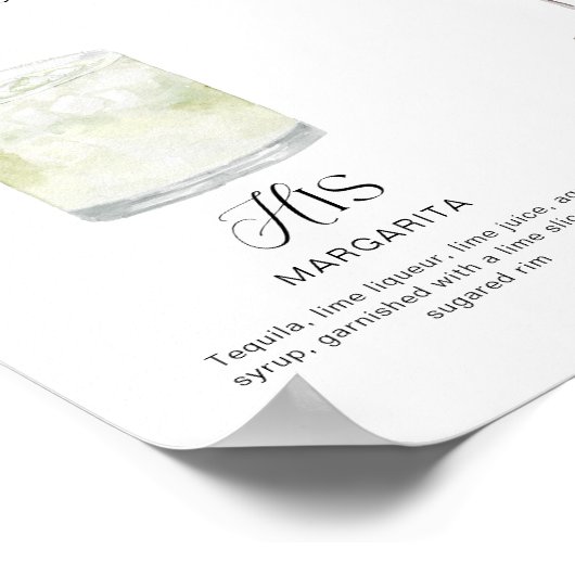 Elegante Waterverf Zijn Haar Signature Drink Bruil Poster (Hoek)