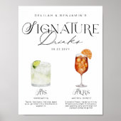 Elegante Waterverf Zijn Haar Signature Drink Bruil Poster (Voorkant)