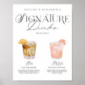 Elegante Waterverf Zijn Haar Signature Drink Bruil Poster (Voorkant)
