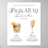 Elegante Waterverf Zijn Haar Signature Drink Bruil Poster (Voorkant)
