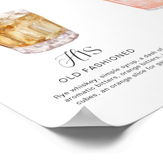 Elegante Waterverf Zijn Haar Signature Drink Bruil Poster (Hoek)