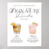 Elegante Waterverf Zijn Haar Signature Drink Bruil Poster (Voorkant)