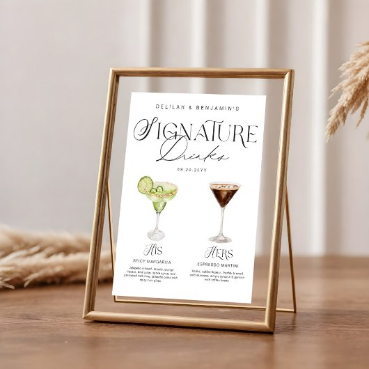 Elegante Waterverf Zijn Haar Signature Drink Bruil Poster