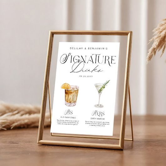 Elegante Waterverf Zijn Haar Signature Drink Bruil Poster