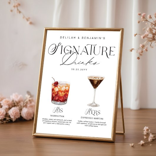 Elegante Waterverf Zijn Haar Signature Drink Bruil Poster