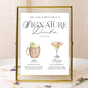 Elegante Waterverf Zijn Haar Signature Drink Bruil Poster