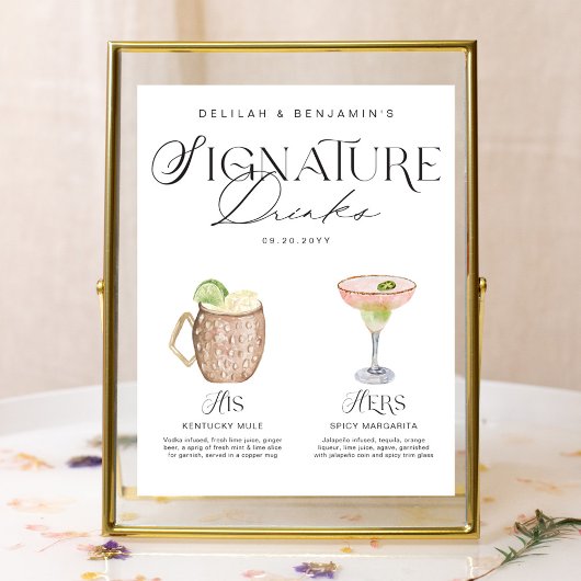 Elegante Waterverf Zijn Haar Signature Drink Bruil Poster