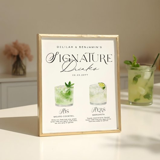 Elegante Waterverf Zijn Haar Signature Drink Bruil Poster