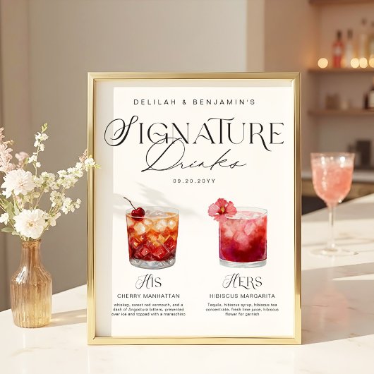 Elegante Waterverf Zijn Haar Signature Drink Bruil Poster