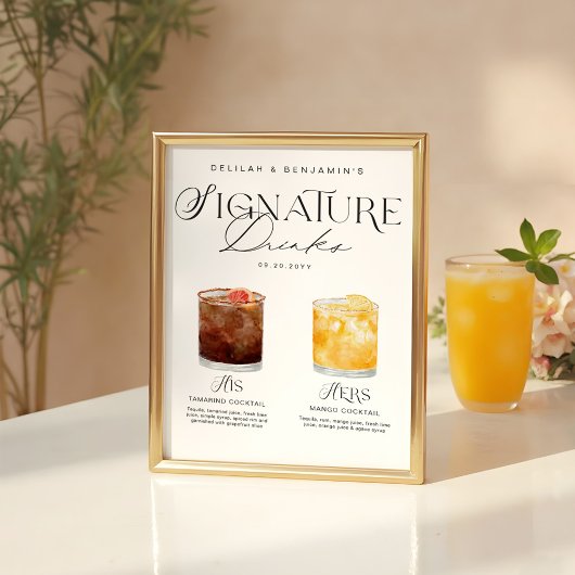 Elegante Waterverf Zijn Haar Signature Drink Bruil Poster