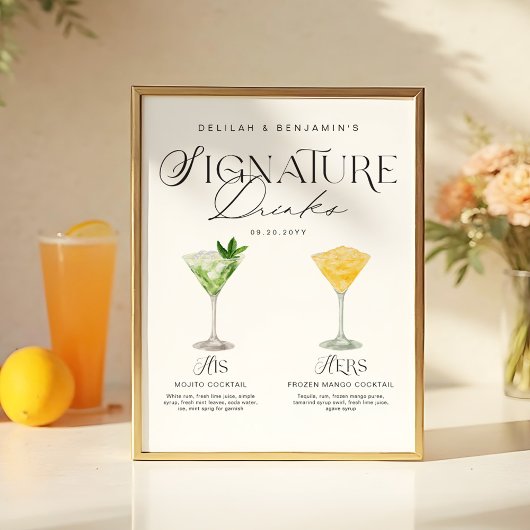 Elegante Waterverf Zijn Haar Signature Drink Bruil Poster