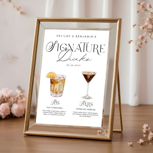 Elegante Waterverf Zijn Haar Signature Drink Bruil Poster