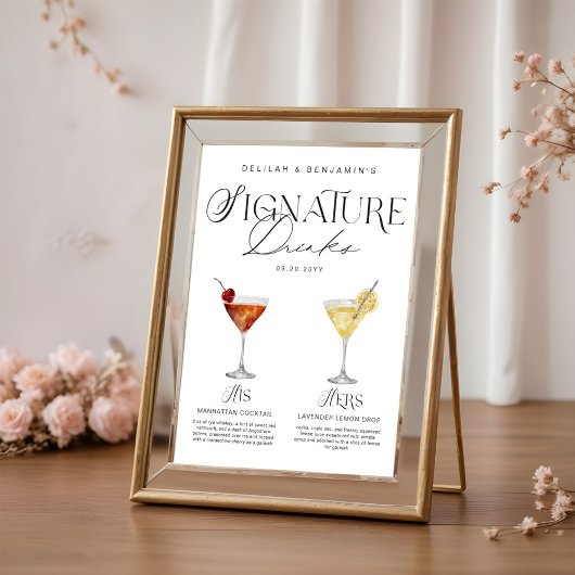 Elegante Waterverf Zijn Haar Signature Drink Bruil Poster
