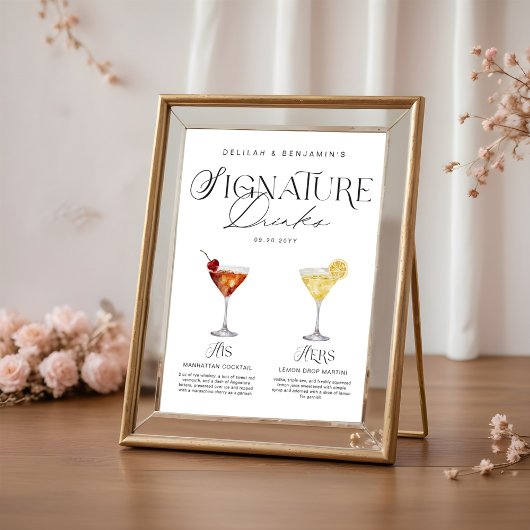 Elegante Waterverf Zijn Haar Signature Drink Bruil Poster