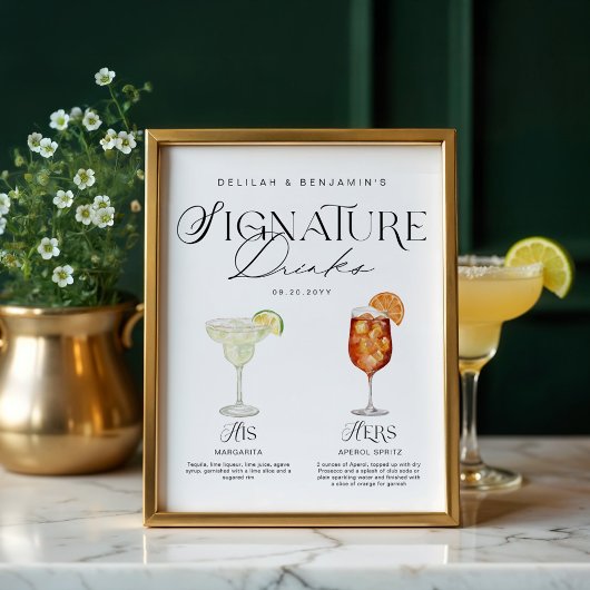 Elegante Waterverf Zijn Haar Signature Drink Bruil Poster