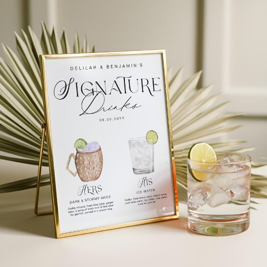 Elegante Waterverf Zijn Haar Signature Drink Bruil Poster
