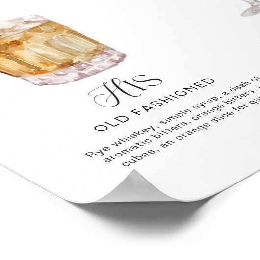 Elegante Waterverf Zijn Haar Signature Drink Bruil Poster (Hoek)