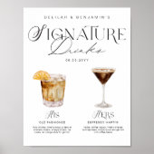 Elegante Waterverf Zijn Haar Signature Drink Bruil Poster (Voorkant)