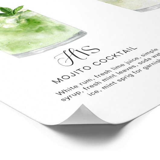 Elegante Waterverf Zijn Haar Signature Drink Bruil Poster (Hoek)