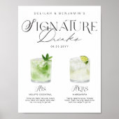 Elegante Waterverf Zijn Haar Signature Drink Bruil Poster (Voorkant)