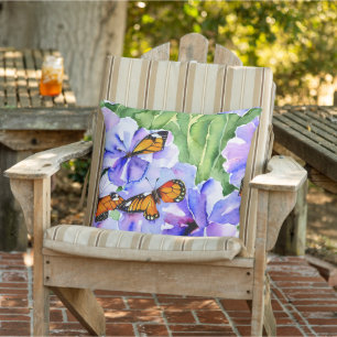 Elegante waterverf Zomerkunst Groen paars Buitenkussen