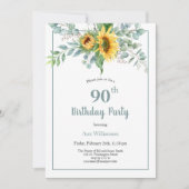 Elegante Waterverf Zonnebloem Bloemen 90ste Verjaa Kaart (Voorkant)