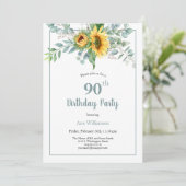 Elegante Waterverf Zonnebloem Bloemen 90ste Verjaa Kaart (Staand voorkant)