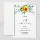 Elegante Waterverf Zonnebloem Bloemen 90ste Verjaa Kaart (Voorkant / Achterkant)