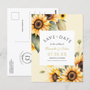 Elegante Waterverf Zonnebloem Boho Bewaar de datum Briefkaart