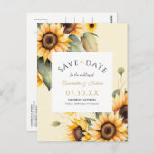 Elegante Waterverf Zonnebloem Boho Bewaar de datum Briefkaart (Voorkant / Achterkant)