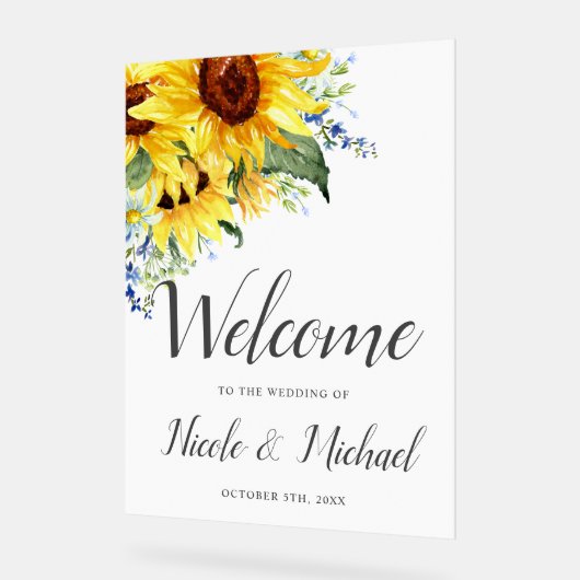 Elegante waterverf zonnebloem bruiloft welkom acryl bord (Hoek)
