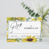 Elegante waterverf zonnebloem & eucalyptus RSVP kaartje (Staand voorkant)