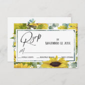 Elegante waterverf zonnebloem & eucalyptus RSVP kaartje (Voorkant / Achterkant)