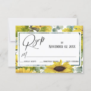 Elegante waterverf zonnebloem & eucalyptus RSVP kaartje
